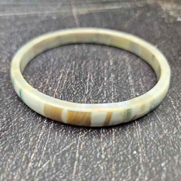 Vintage Resin Bangle – Striped Inlay Boho Bracelet - Picture 3 of 3